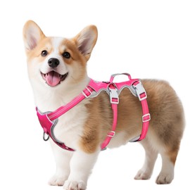 Huntboo Escape Proof Dog Harness, Escape Artist Harness, Reflective Harness with Padded Handle, Breathable, Durable, Adjustable Vest for Medium Dogs Walking, Training, and Running Gear（Rose red, S