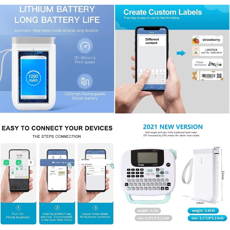 D11 Label Printer, Mini Smart Label Maker, Wireless Bluetooth Portable