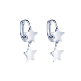 SLUYNZ 925 Sterling Silver Star Hoop Earrings for Women Cute Stars Huggie Earrings Small Hoop Earrings (A-Silver)