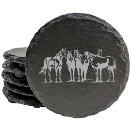 Laser Etched Slate Coasters: Four Horses - A Gift for Horse Lovers - Round Slate - set of 5