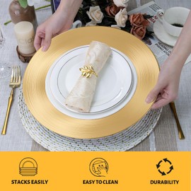 MAONAME Gold Charger Plates Set of 12, 13" Round Plate Chargers, Electroplated Chargers for Dinner Plates, Plastic Chargers for Table Setting, Wedding Decor