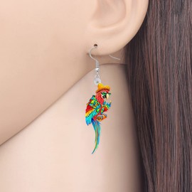 Acrylic Cute Parrot Earrings Hawaiian Summer Beach Tropical Birds Animals Dangle Jewelry For Women Bird Lovers Luau Gifts (Pink)
