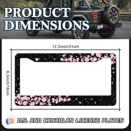 HCSS Cherry Blossoms License Plate Frames - 2 Pack Beautiful Pink Flowers Aluminum Metal License Plate Holder Covers,Rust-Proof Waterproof Car Decorative Tag Frames for Standard US 12x6 Inch