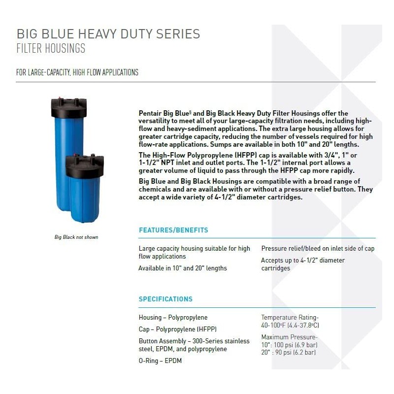 Pentair Pentek 150469 Big Blue Filter Housing, 3/4" NPT #10