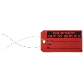 Brady 86756 5-3/4" Height, 3" Width, B-853 Cardstock, Black On Red Color Production Status Tag, Legend "Equipment Out Of Service, W.S.Number/Signed/Date" (Pack Of 100)