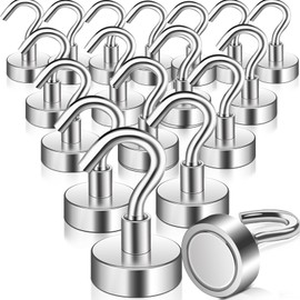 18 Pieces Magnetic Hooks Extra Strong 15 kg, 20 mm Neodymium Magnets with Hooks, Magnetic Hooks, Punch-Free Magnetic Hooks, Silver Hook Magnets, Strong Magnetic Hooks Kitchen for Barbecue, Camping,