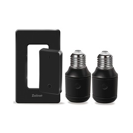 Zoiinet 500W Black Remote Control Light Bulb Socket, Wireless Light Switch for Pull Chain Lighting Fixture, with 2 E26 E27 Bulbs Base Holder, No Wiring Needed, for Bedroom, Stair, Closet & Garage