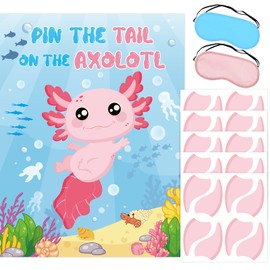 Pin The Tail On The Axolotl Party Game Large Posters with 40 Tail Stickers Axolotl Themed Birthday Decoration Sticker Game for Fiesta Party Games Birthday Family Classroom Activities