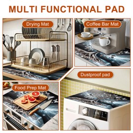 HOMETITUTE Silver Tree of Life Dish Drying Mat Kitchen Stove Top Covers Pad Coffee Bar Silver Butterfly Kitchen Absorbent Mats 28 x 20 inches Fit Under Coffee Maker Machine,Dish Drying Diatomite