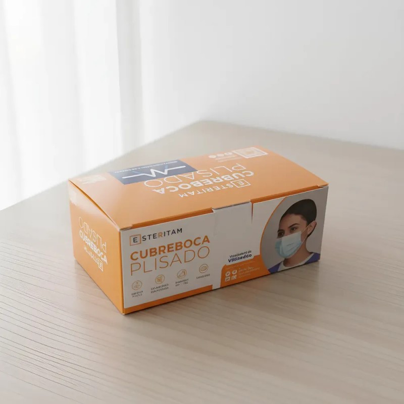Cubrebocas Tricapa Plisado Celeste 100/200 Pzs