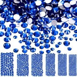 3456 Pcs Crystals Diamond Rhinestones AB Clear Flat Back Round Gems Flatback Glass Crystals Mixed Size Crystals Gems for Crafts Nail Clothes Shoes Makeup Bags Decor, 6 Sizes (Dark Blue)