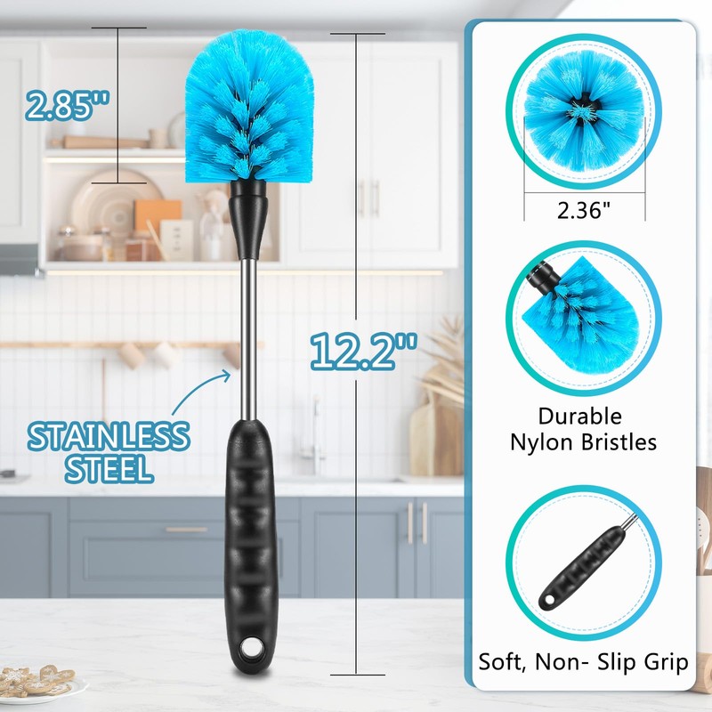 12.2 inch Bottle Brush Set of Three，Washable Coffee Cups, Water