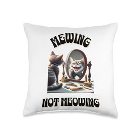 Funny Cat Meme Mewing LooksMax Meowing cat Trend Meme Tee Throw Pillow