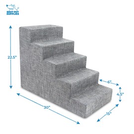 Best Pet Supplies Dog Stairs & Steps - Foam Steps for Small Dogs & Cats, Non-Slip Indoor Balanced Pet Step Support, Dog Ramp, No Assembly, Ash Gray Linen, 5-Step (22.5-inch Height)