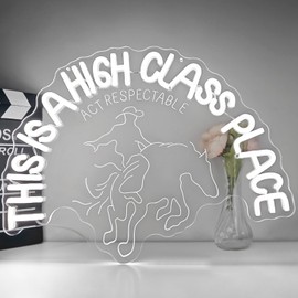 This is a High Class Place Neon Sign 3d Carving Western Neon Sign for Wall Decor Cowboy Ride a Horse Led Signs Dimmable Western Neon Light Up for Cowboy Party Cowgirl Room Restaurant Ranch