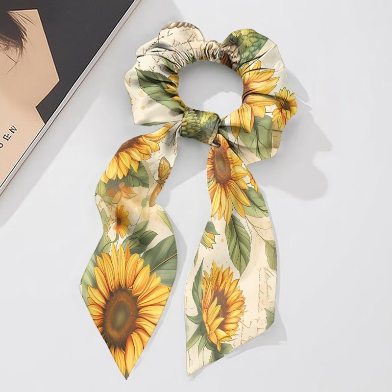 Qehuruxo Sunflower 2 Pieces Bow Hair Tie for Women Hair