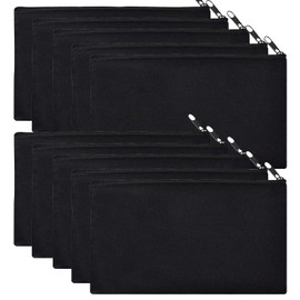 Pack of 10 Blank Fabric Bags, DIY Fabric Bag with Zip, Pencil Case, Cosmetic Bag, Make-Up Bag, Toiletry Bag, Multi-Purpose Canvas Pencil Case (Black)
