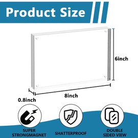 Voittozege 6x8 inch Acrylic Picture Frames,6 Pack Frameless Clear Frame Double Sided Magnetic Frame,20% Thicker Block,Double Sided Acrylic Frames for Desktop Display