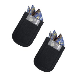 CAREOR 2 Pack Mens Pocket Square & Card Holder, Black Microfiber with Elastic Locking Suit Jackets Handkerchief Pocket Square Holder, 12.4 x 8.4 x 0.5 cm