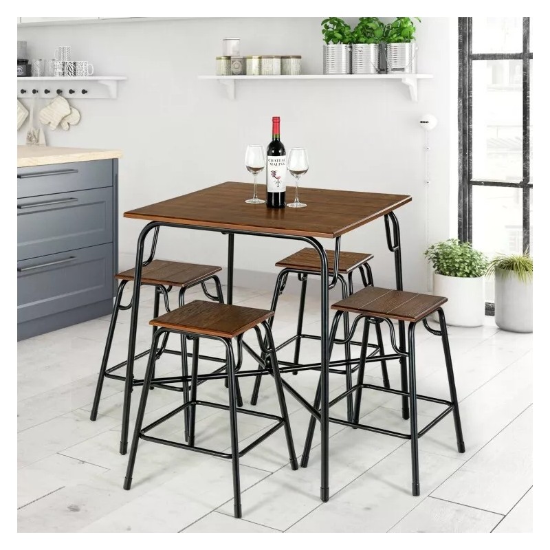 Costway 5PCS Kitchen Counter Height Table Set Bar Table Dining