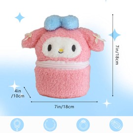 Milnnie Cute Cartoon Jewelry Box - Portable Desktop Organizer for Girls - Adorable Plush Storage Case for Rings, Earrings, and Necklaces - Travel-Friendly & Soft Touch Jewelry Organizer (Pink)