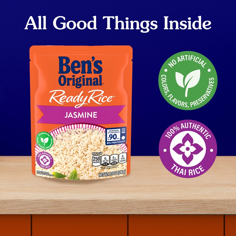 BEN'S ORIGINAL Ready Rice Jasmine Rice, Easy Dinner Side, 8.5