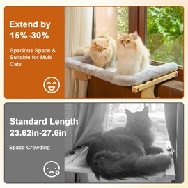 Zuvmi Oversized Cat Window Perch, 31.5 x 14.96 in, Cat Window Hammock with Plush Bolster for Large Felines and Multi Felines, Adjustable Cats Bed for Windowsill, Bedside, Cabinet & Drawer (Gray)