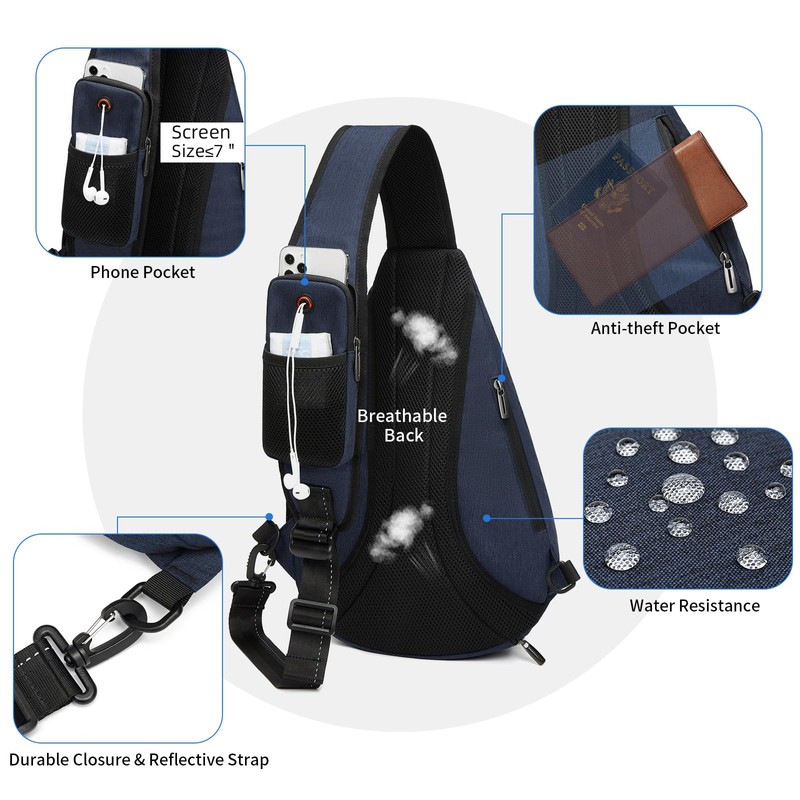 TUDEQU Sling Bag for Men,8 Pocket Sling Backpack Men,19L Sling