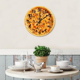 Wooden Wall Clock Silent Non-Ticking Large Numbers Battery Operated Cheese and Pepperoni Pizza Pizza Lover Gift Wood Clocks Custom Wall Decor for Nursery Bedroom Garden 15 Inch