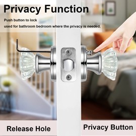 SHINY HANDLES Crystal Glass Door Knobs Interior with Lock,Privacy Vintage Clear Crystal Door Knobs for Bedroom and Bathroom (Polished Chrome,1Pack)
