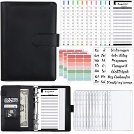 A6 Binder Budget Planner German: Money Organiser Budget Planner with 12 Binder Pockets, 12 Budget Sheets German, Label Stickers Savings Book for Travel, Diary and Gift