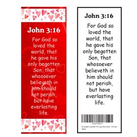 No Greater Love John 3:16 Red Hearts Valentine's Day Bookmarks – Religious Classroom & Valentine Exchange, 50-Pack, Made in USA
