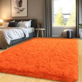 Soft Shaggy Rugs for Bedroom Living Room, 4x5.9 Feet Fluffy Shag Bedside Rug, Cozy Fuzzy Indoor Floor Carpet for Nursery Kids Girls Boys Room Dorms Home Decor Aesthetic, Upgrade Non-Slip, Orange