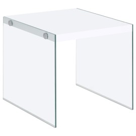 Coaster Home Furnishings Opal Square End Table with Clear Glass Legs White High Gloss
