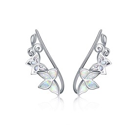 WINNICACA Ear Climbers Earrings for Women Sterling Silver Climber Earrings Created White Opal Ear Butterflies Crawler Earrings for Women Butterfly Stud Earrings for Women