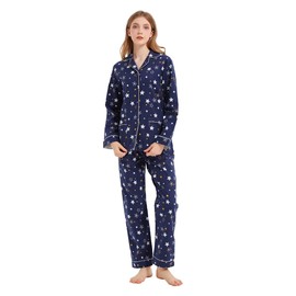 kolipajam Cotton Flannel Pajamas for Women 100% Cotton Flannel Pajamas Set Soft Cozy Ladies Loungewear, marine star