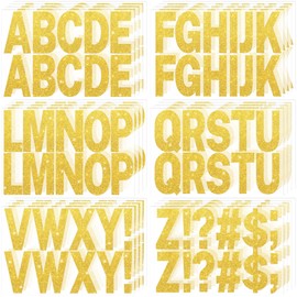 24 Sheets Gold Letter Stickers 256Pcs 2.5 Inch Large Glitter Alphabet Stickers Vinyl Self Adhesive Stickers Kit Big Font Stick on Letters Peel and Stick for Bulletin Poster Board MailBox Crafts (Gold)