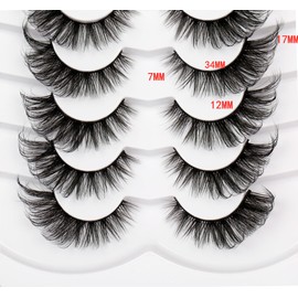 Poolunch False Eyelashes Cat Eye Lashes 8D Volume Wispy Natural Crossed Fake Eyelashes Faux Mink Lashes Strips 7 Pairs Pack