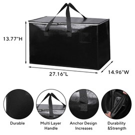 6-Pack Extra-Large Heavy-Duty Storage Totes with Reinforced Handles, Durable Zippers & Waterproof Material — Perfect for Space-Saving, Moving, Shipping and Travel (Grayish-Blue)