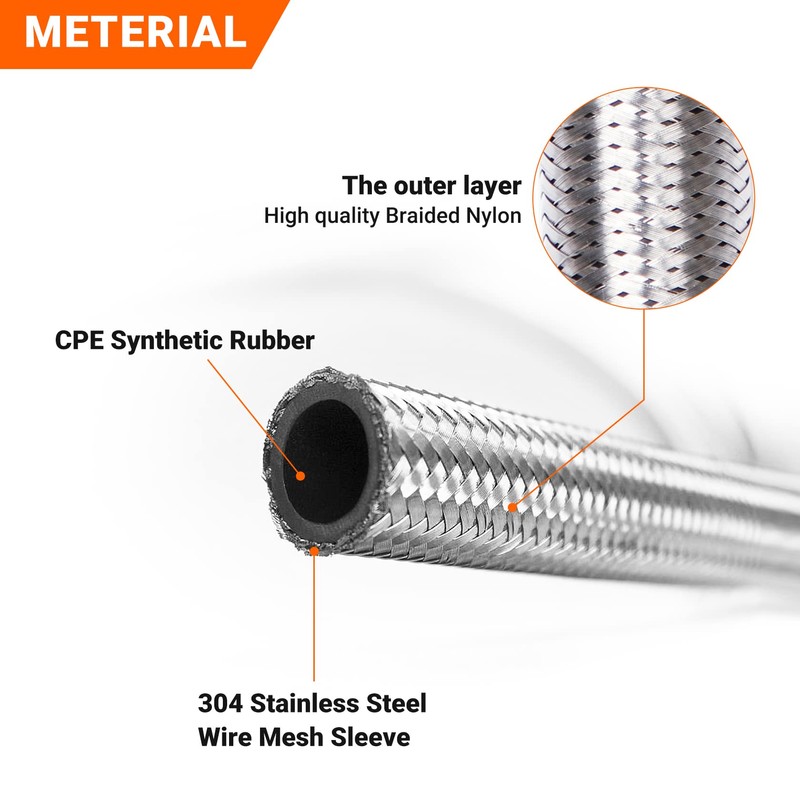 3 FT 6AN 3/8" ID Fuel Line Stainless Steel Braided