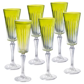 Barski Colored Champagne Flute Glasses - Green Toasting Champagne Flute Glass - Wedding or Anniversary Flutes - Set of 6 - Gift Ready Colored Glasses - Green - 7 oz Made in Europe