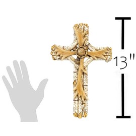 The Bridge Collection 12.75" Faux Aspen Wood and Antlers Wall Cross - Southwest Home Decor Items - Antler Wall Art for Home Decor - Hunting Home Decor