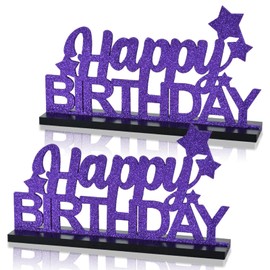 DecoGlee Glitter Purple Letter Happy Birthday Sign Centerpieces for Table Birthday Party Supplies Birthday Favor Decoration for 30th 40th 50th 60th 70th 80th 90th 100th Birthday Table Decoration