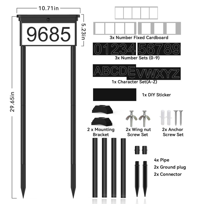 ZSYIQIXI Solar House Numbers For Outside，with Ground Stake - Solar