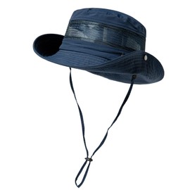 parte superior-EX L/XL/XXL impermeable UPF50 sombrero de ala ancha con malla ventilada transpirable, Azul marino, Medium-Large