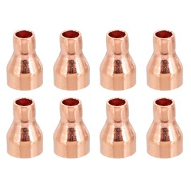 PATIKIL 1/2" to 1/4" ID Copper Reducer, 8pcs 99.9% Pure Copper Reducing Coupling Pressure Fitting Pipe Tube Connector Adapter with Sweat Solder Connection