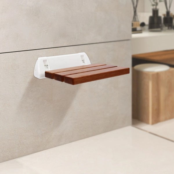 TBvechi 13.58*12.99 IN WALL MOUNTED TEAK FOLDING SHOWER SEAT,BATHROOM STOOL