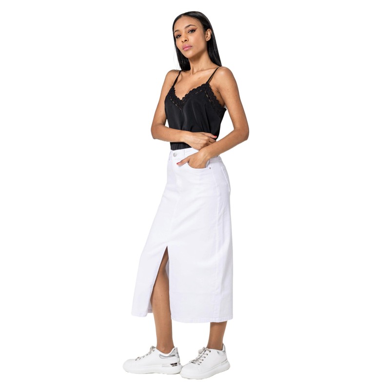 Nina Carter P215 Women's High Waist Calf Length Denim Skirt