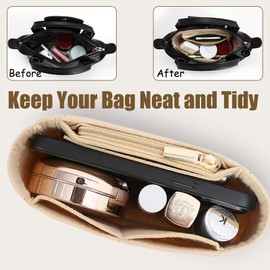 2 Set Purse Organizer & Strap for Longchamp Mini Bag,Folding Multi-Pocket Tote Bag organizer insert,Punch Free Easy to Operate Adjustable Buckle Design for Longchamp Small Tote Bag Organizer (1.2cm)