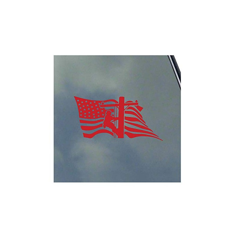 Lineman with Horizontal American Flag Vinyl Sticker Decal Lineman Lineworker